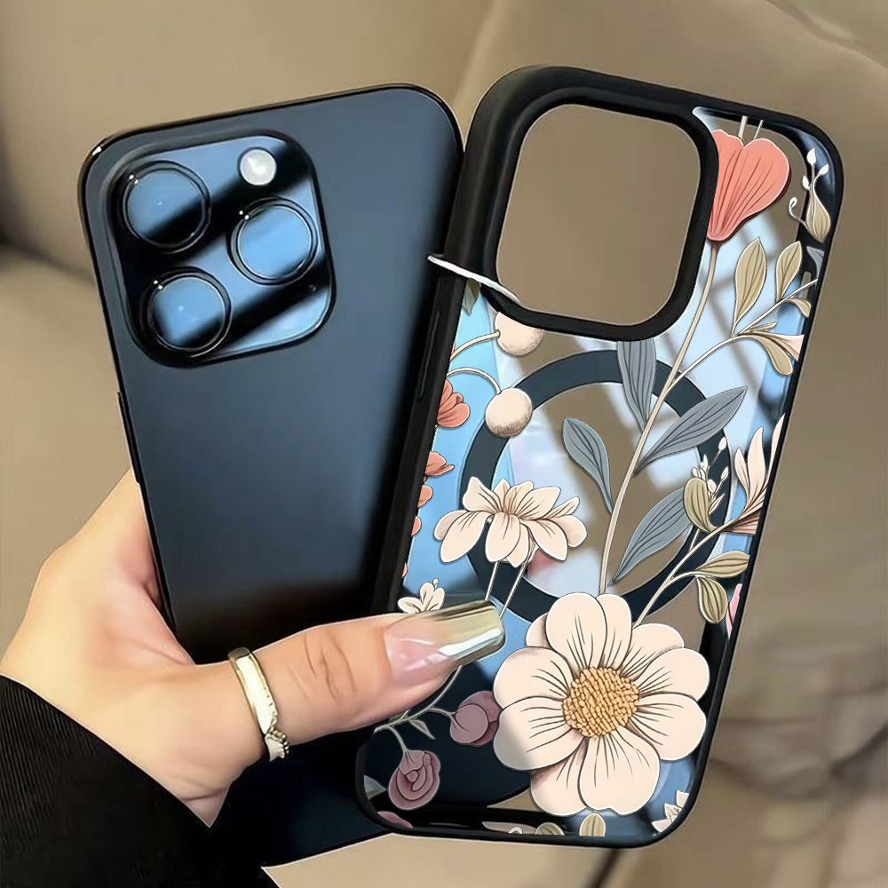 Phone Cases For Iphone 17 - Black Frame Floral Anti-fall Phone Case