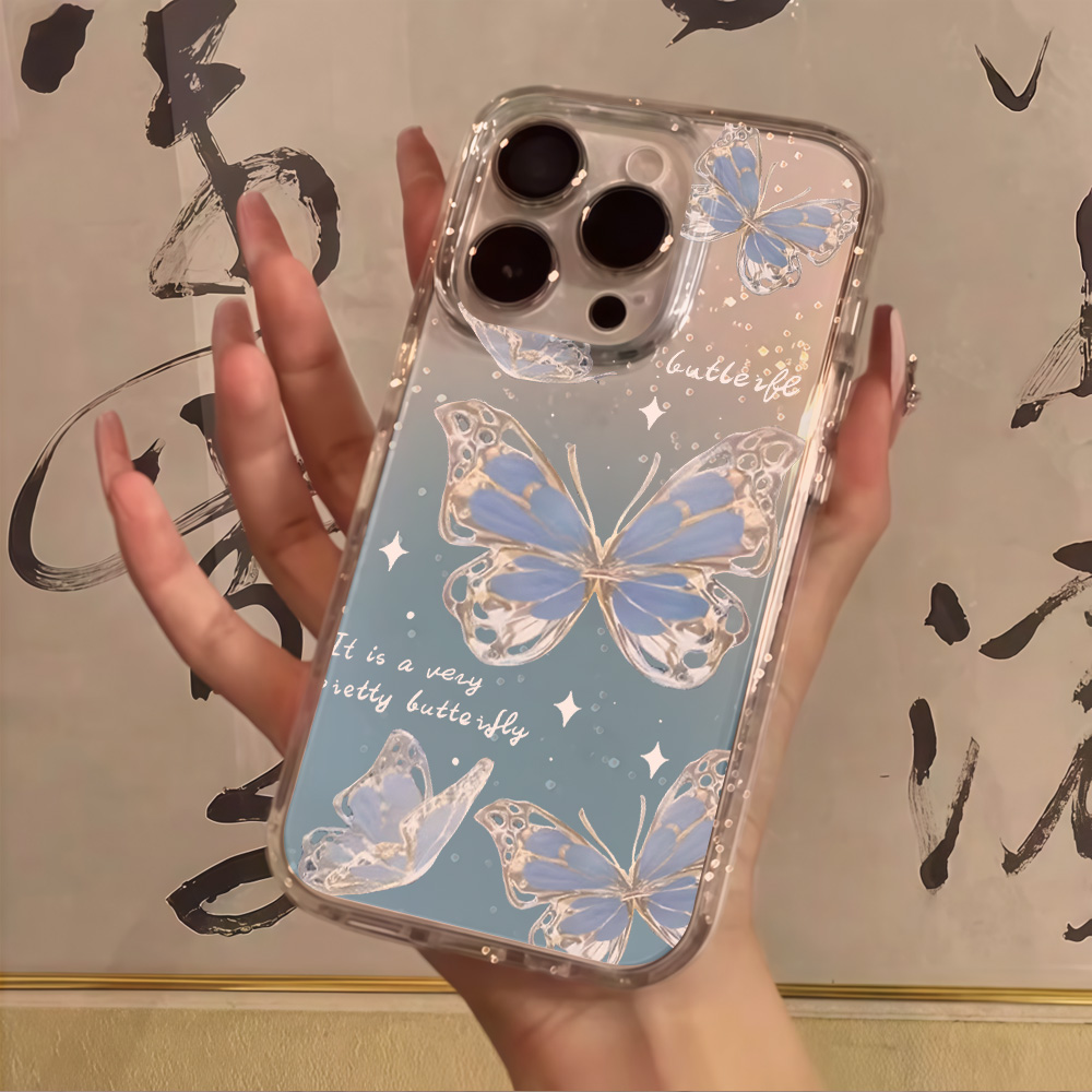 Phone Cases Expensive - Luxury Blue Butterfly Clear Glitter Phone
