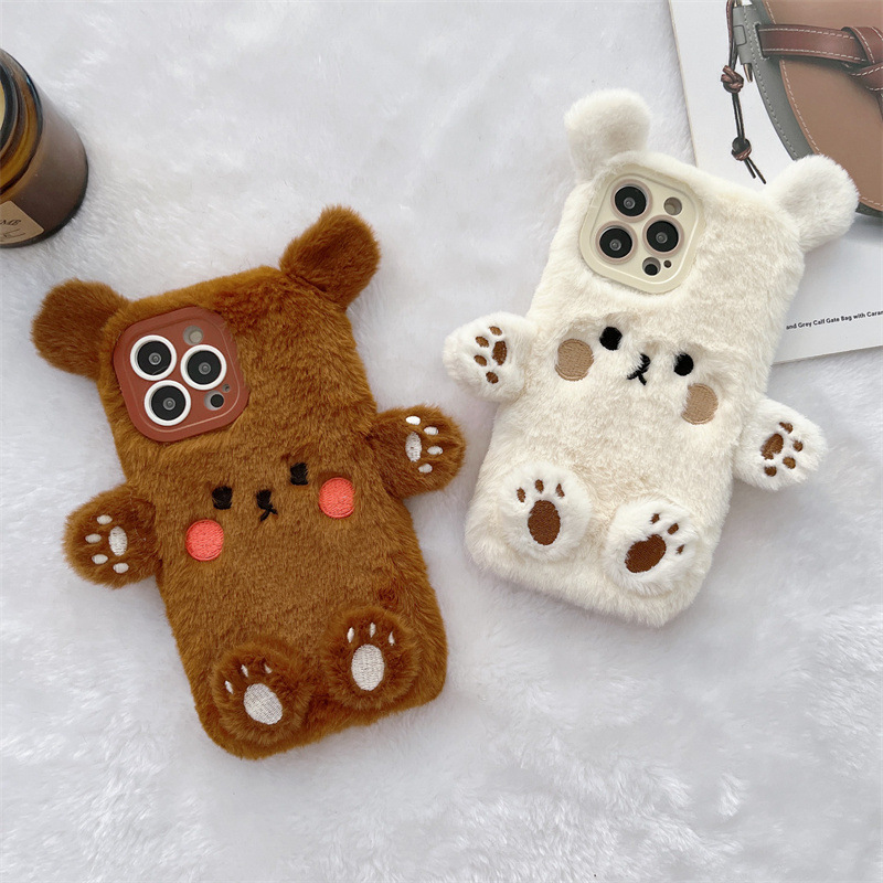 Korean 3D Cartoon Bear Fluffy  - đánh giá và giá Phone Cases For Iphone 17