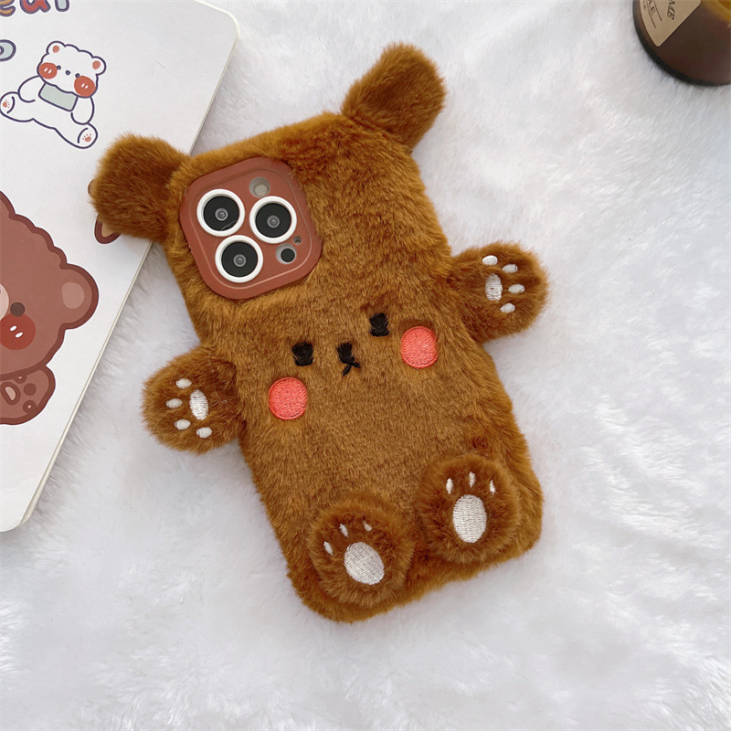 Korean 3D Cartoon Bear Fluffy  - đánh giá và giá Phone Cases For Iphone 17
